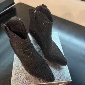 Elegant Black Ankle Rhinestone Boots